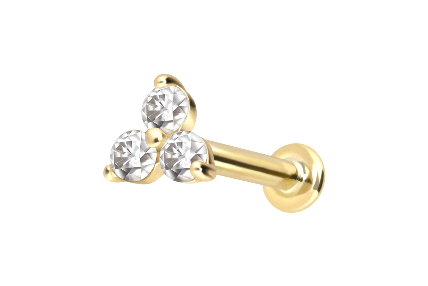 14 Karat Gold Labret Piercing mit Push Fit MOISSANIT-BLUME